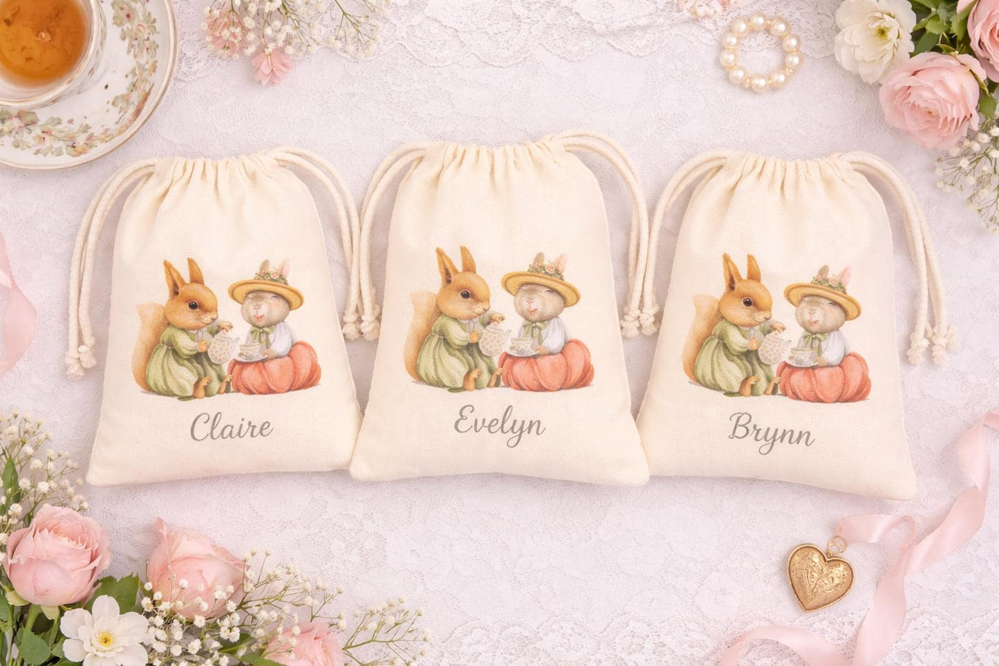 Personalized Woodland Tea Party Favor Bags