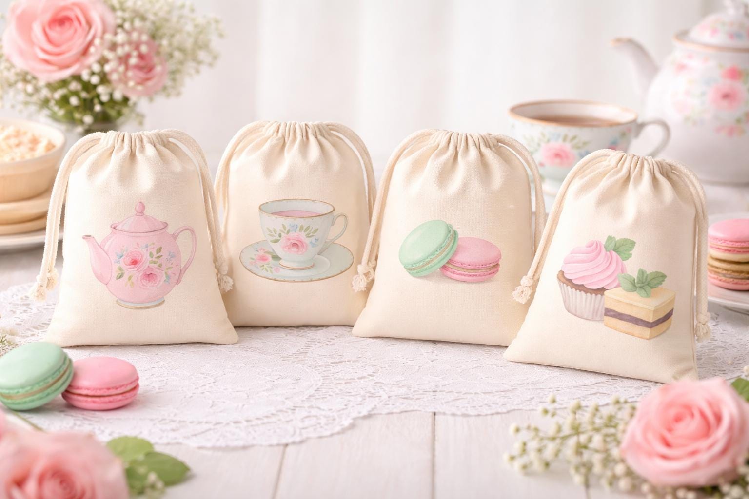 Set of Four Tea Party Favor Bags