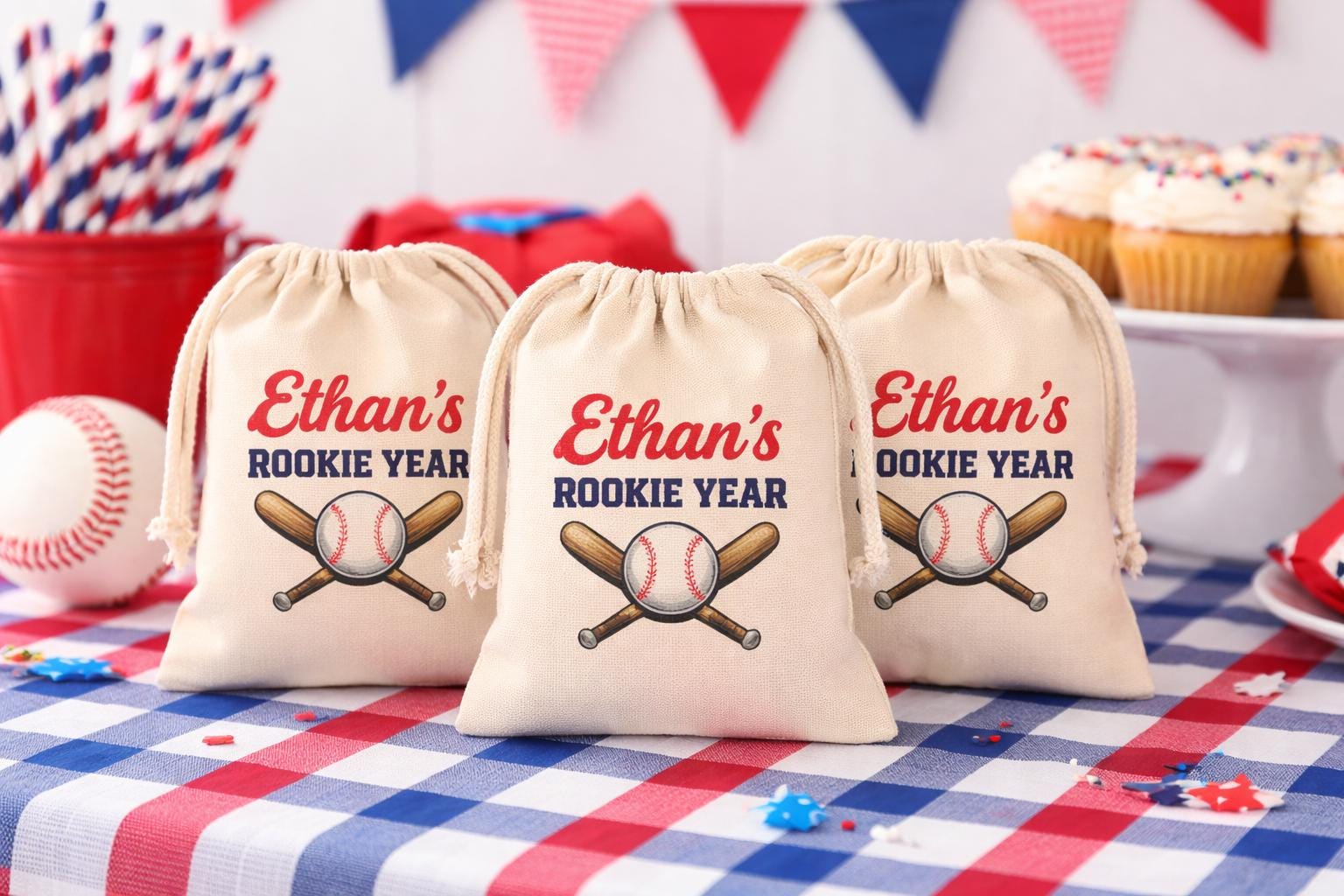 Custom First Birthday Baseball Party Favor Bags