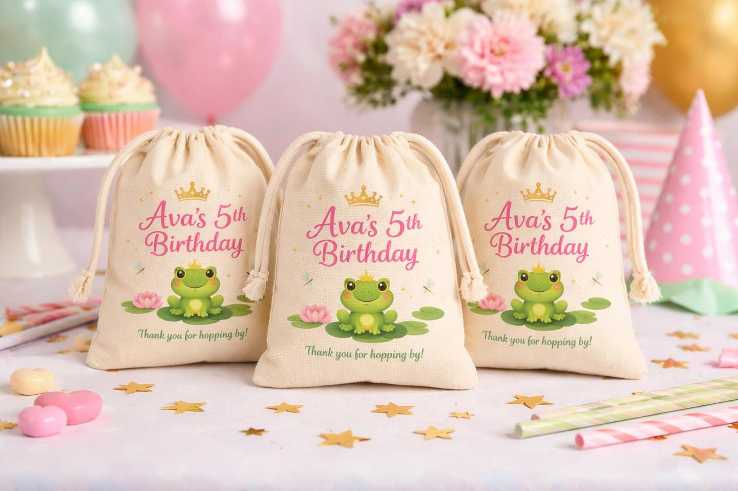 Custom Princess Frog Birthday Party Favor Treat Bags