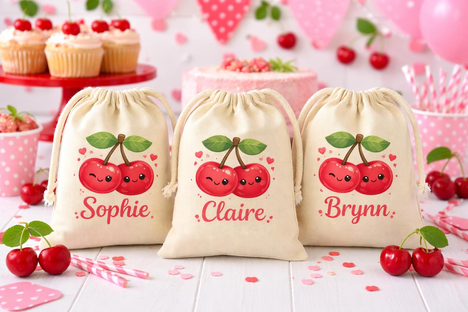 Personalized Cherry Party Favor Bags