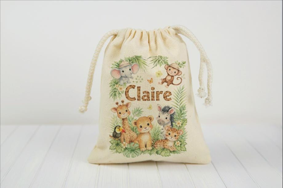 Personalized Safari Favor Bags, Jungle Birthday Party Bags