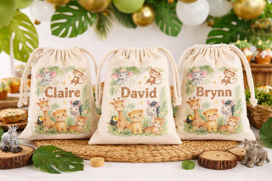 Personalized Safari Favor Bags, Jungle Birthday Party Bags