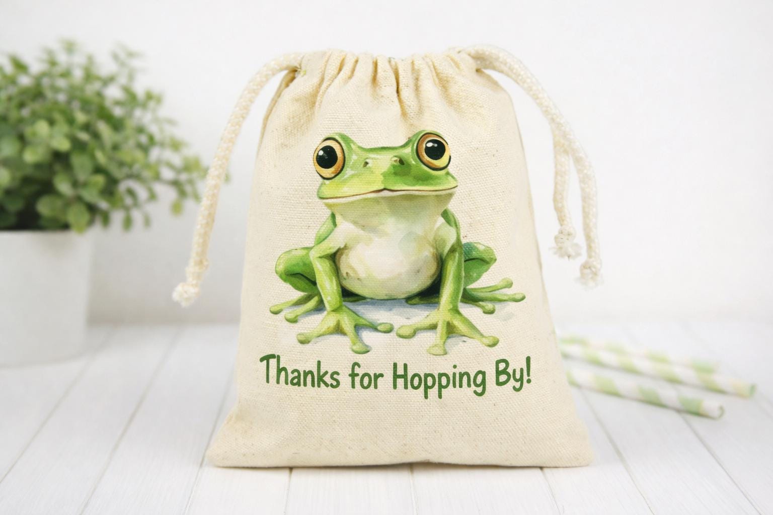 Frog Party Favor Bags – Watercolor Frog, Thanks for Hopping By!
