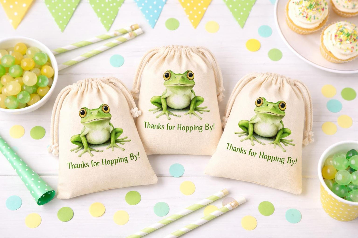 Frog Party Favor Bags – Watercolor Frog, Thanks for Hopping By!