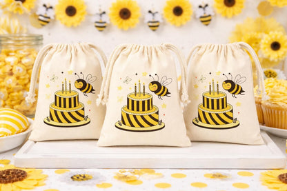 Bee Party Favor Bags: Bee-Day Cotton Treat Bags