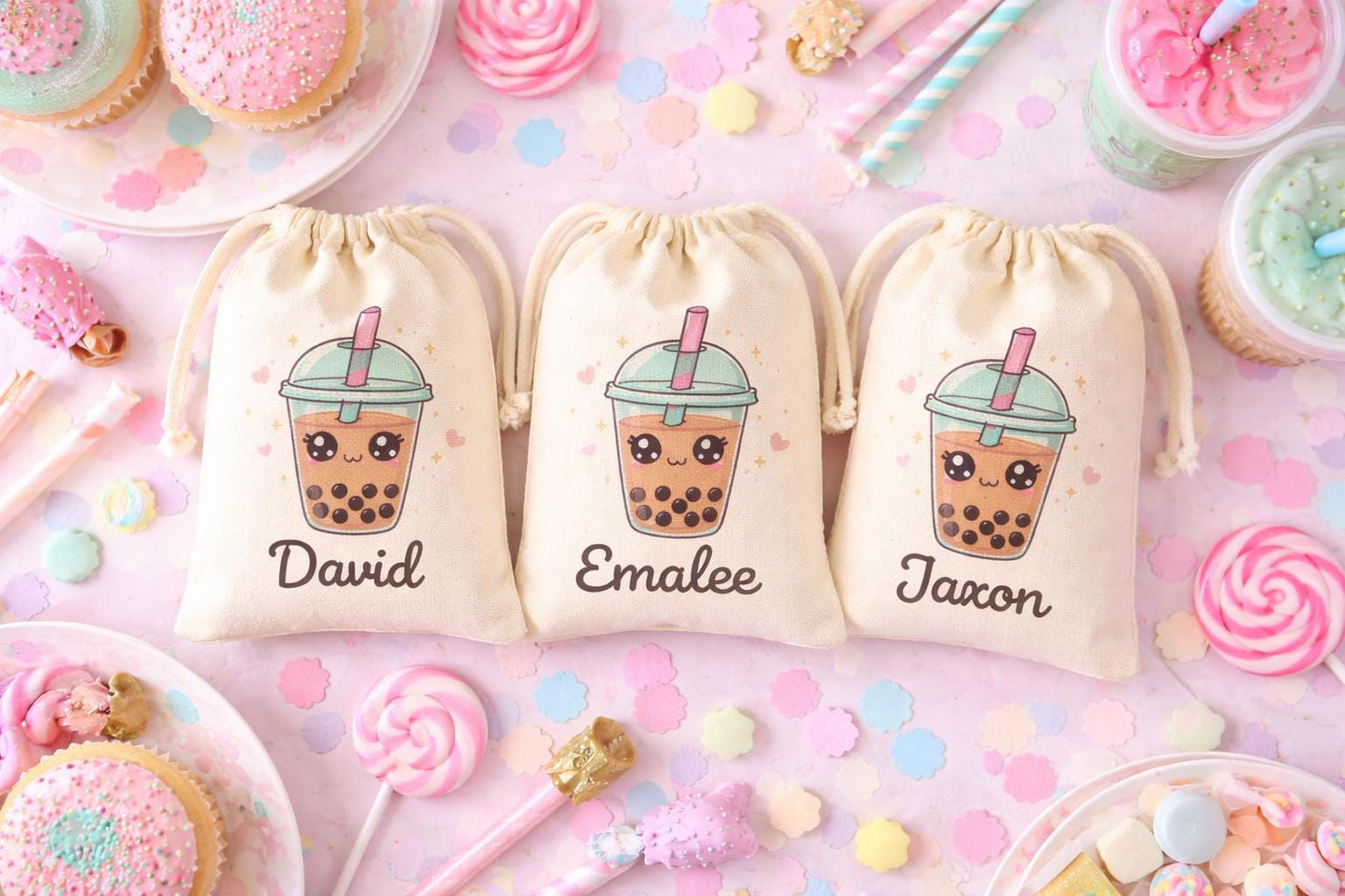 Personalized Boba Tea Party Favor Bags