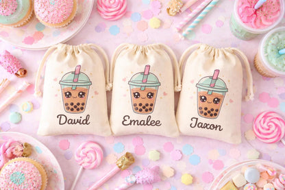 Personalized Boba Tea Party Favor Bags