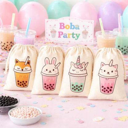 Kawaii Boba Tea Party Favor Bags - Set of Four Bags