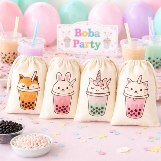 Kawaii Boba Tea Party Favor Bags - Set of Four Bags
