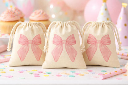 Pink Coquette Bow Party Favor Goodie Treat Bags, Coquette Birthday