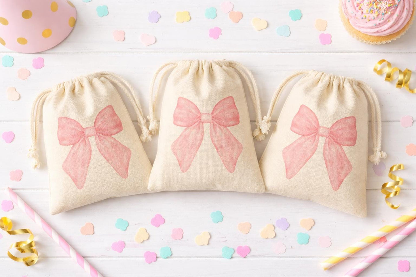 Pink Coquette Bow Party Favor Goodie Treat Bags, Coquette Birthday