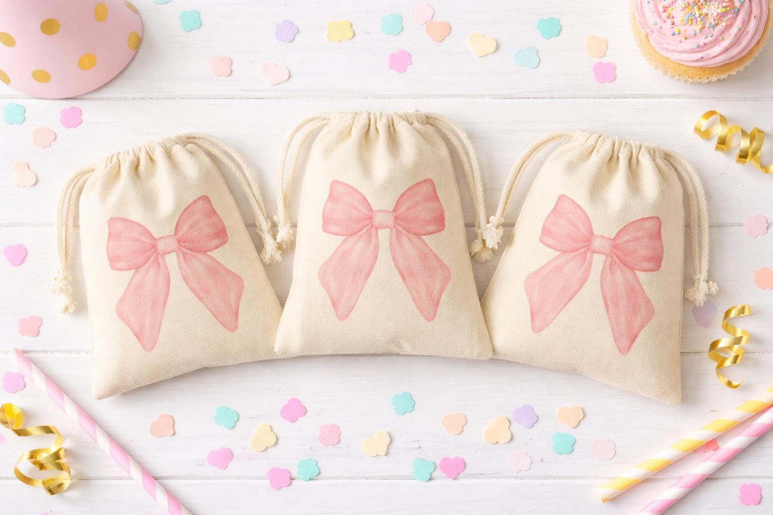 Pink Coquette Bow Party Favor Goodie Treat Bags, Coquette Birthday