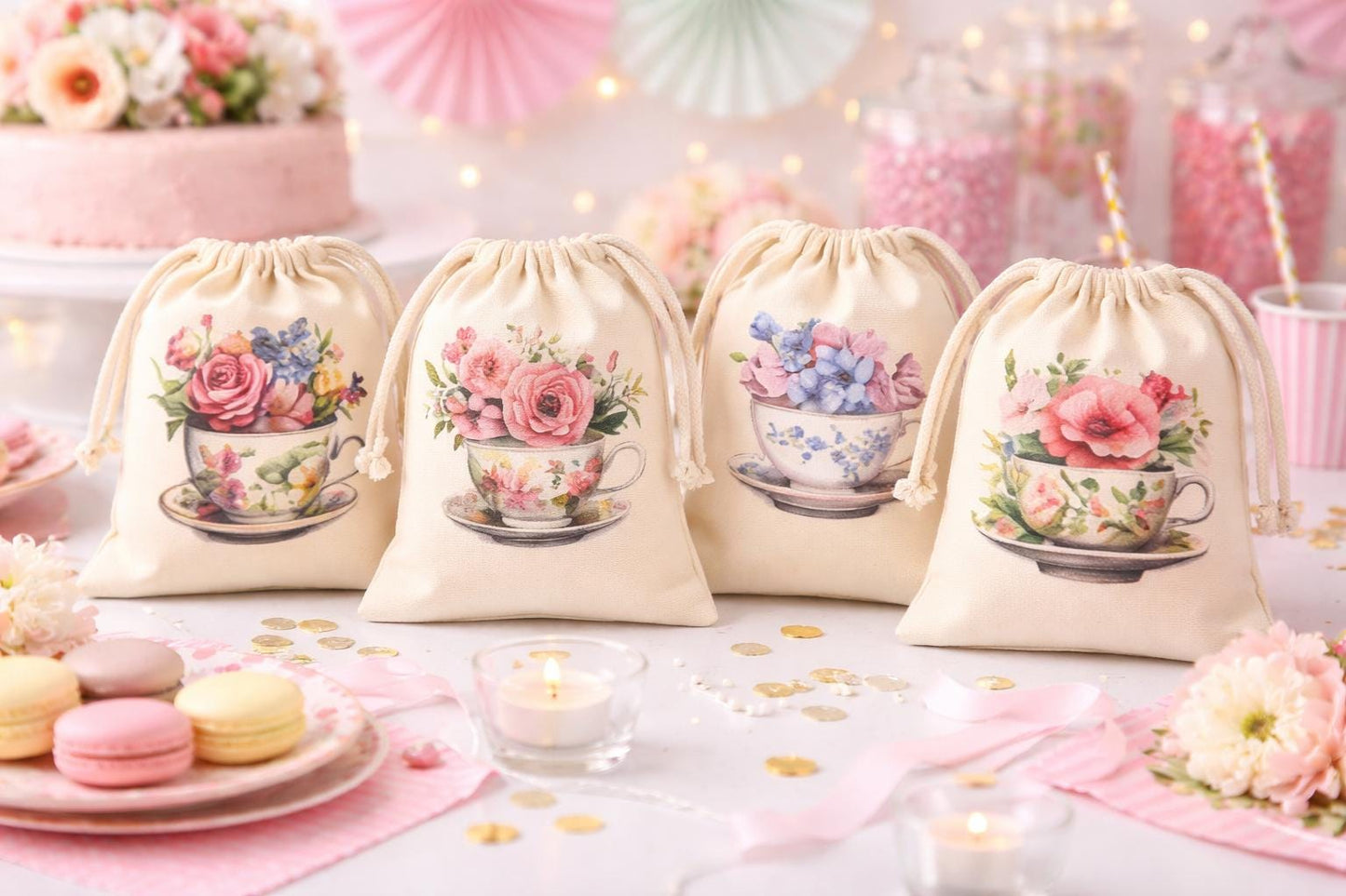 Tea Garden Party Favor Bags - Set of Four Bags