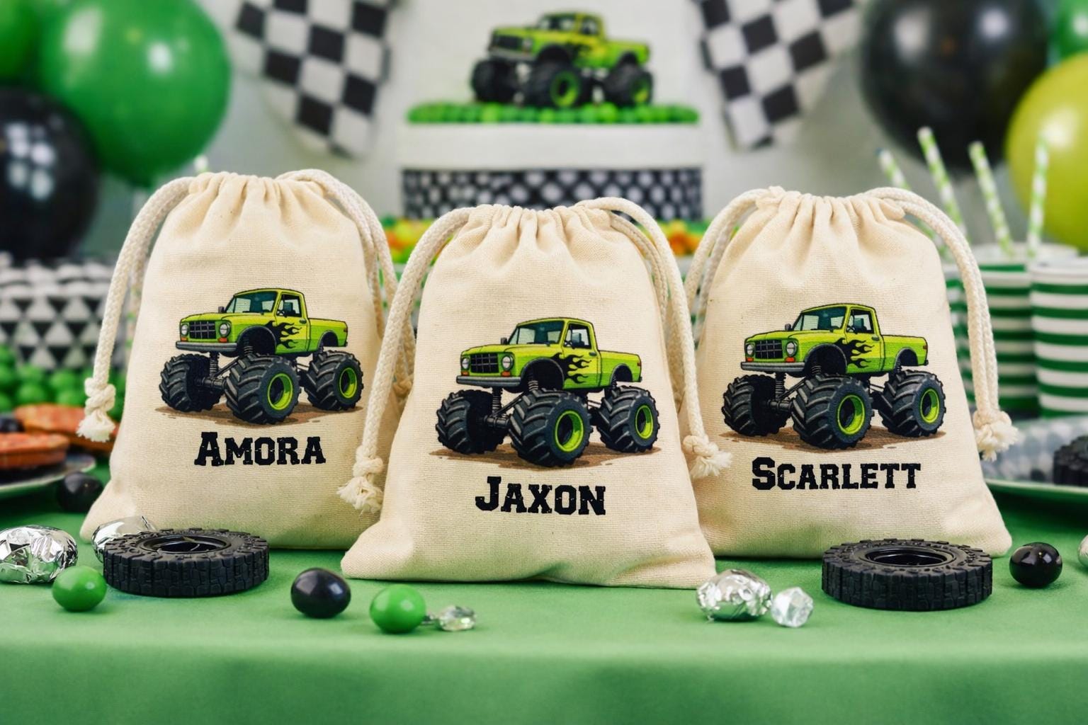 Personalized Monster Truck Party Favor Bags