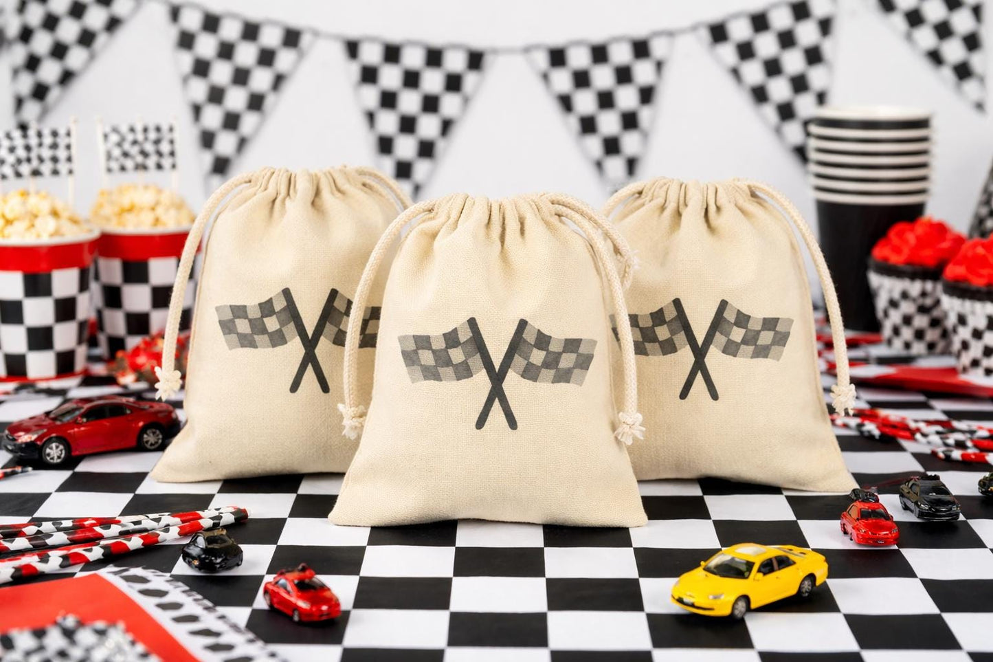 Checkered Flag Race Themed Party Favor Goodie Treat Bag