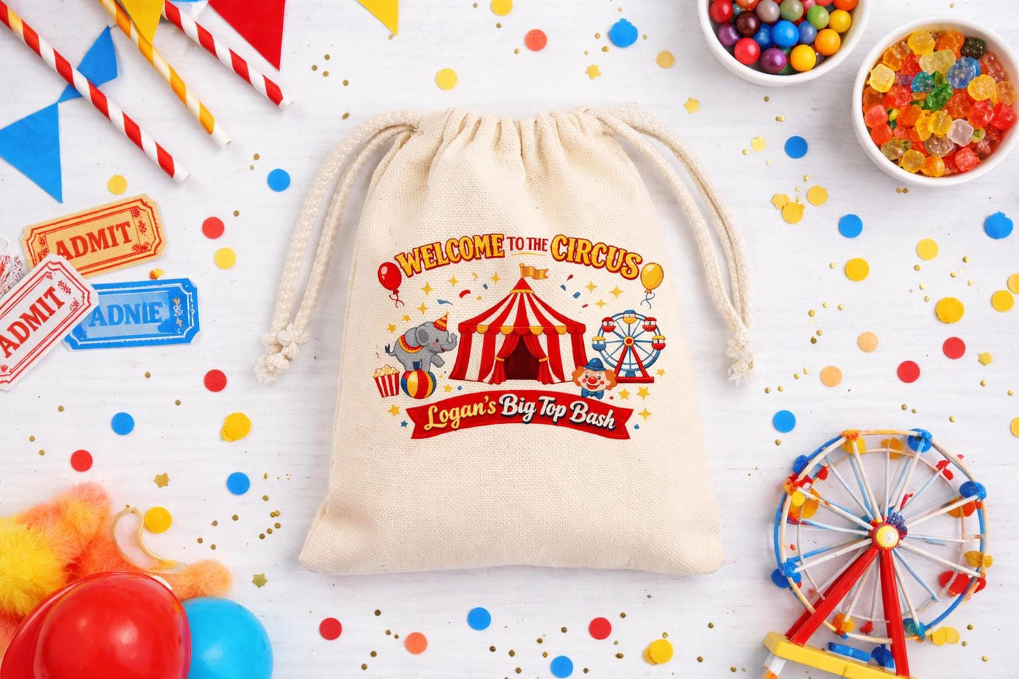 Personalized Circus Party Favor Treat Goodie Bags