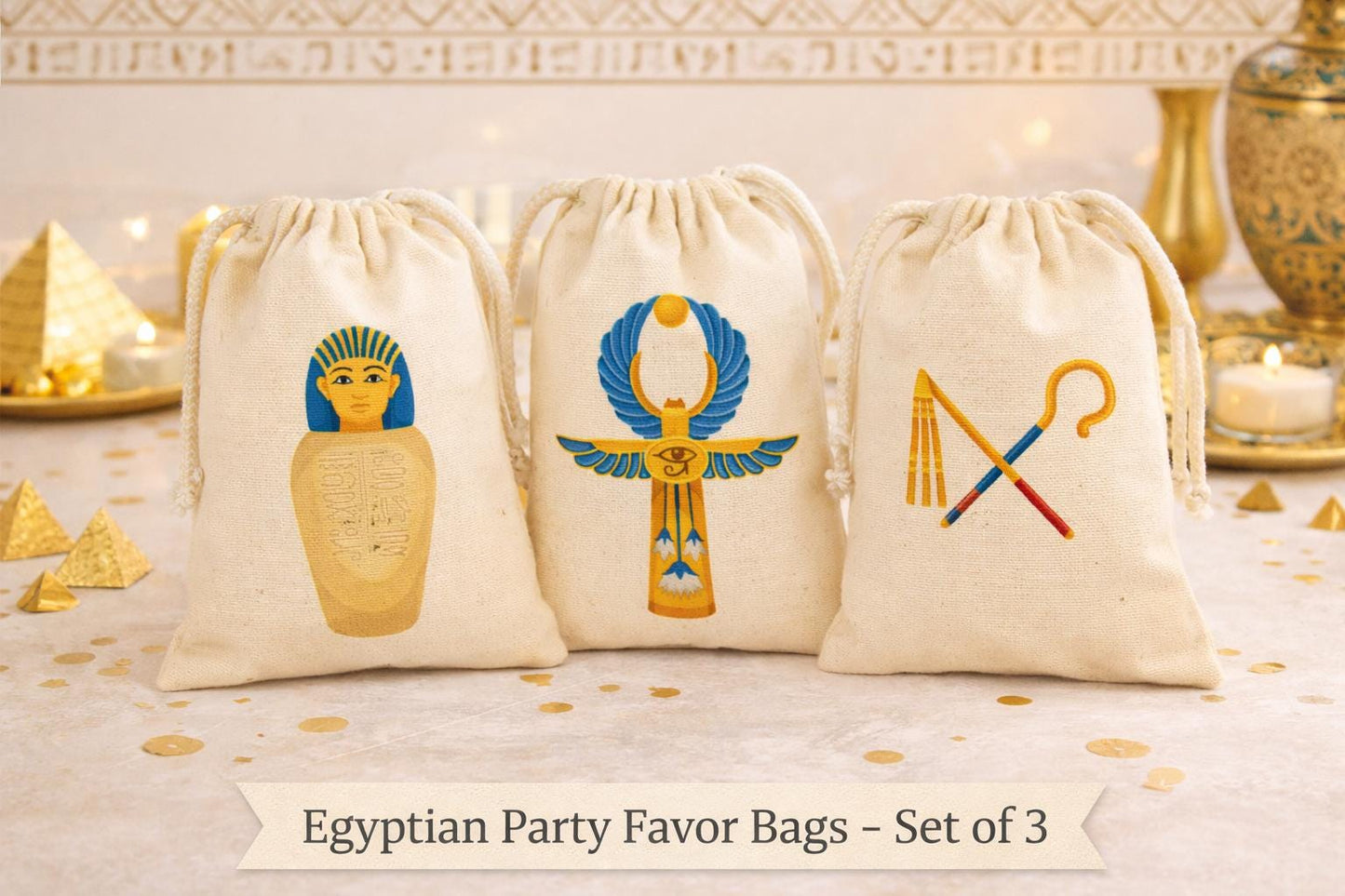 Egyptian Party Favor Bags – Pharaoh, Ankh, Crook Flail Set