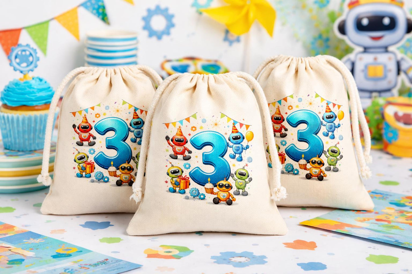 Custom Robot Birthday Party Favor Bags