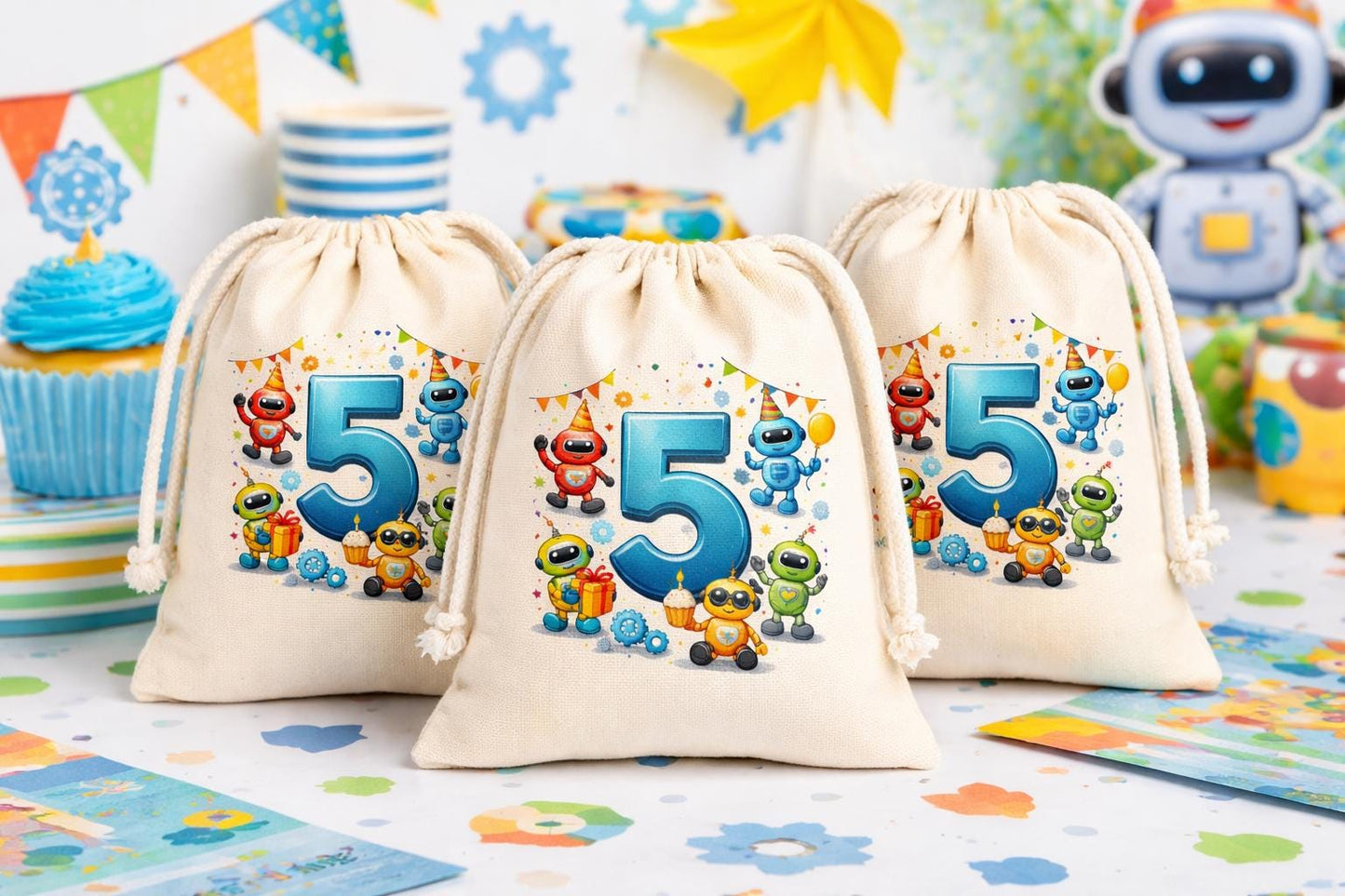 Custom Robot Birthday Party Favor Bags