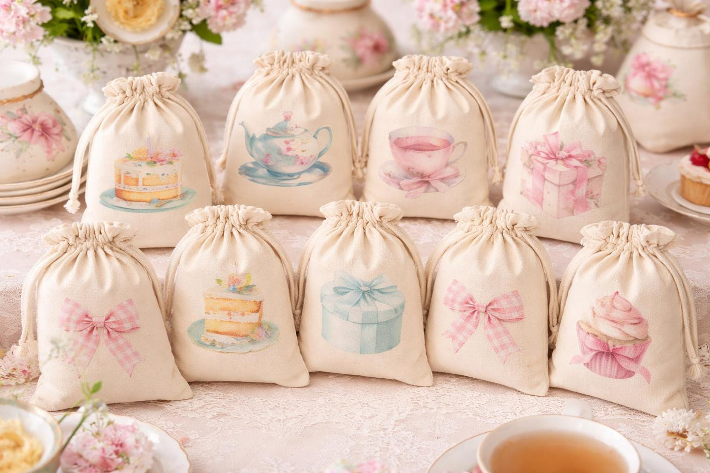 Set of Nine Tea Party Favor Bags