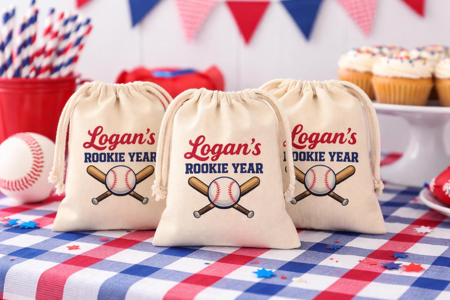 Custom First Birthday Baseball Party Favor Bags