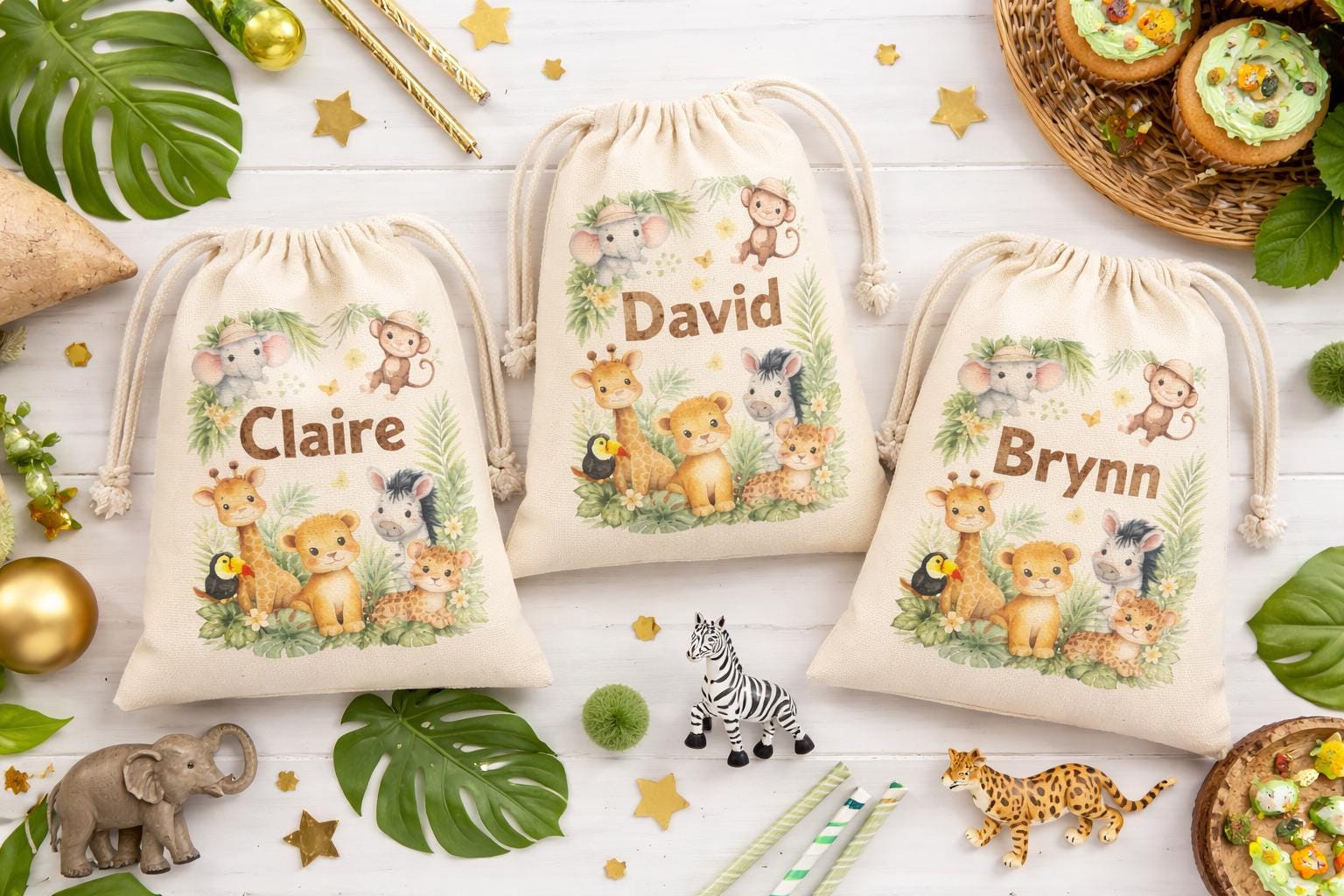 Personalized Safari Favor Bags, Jungle Birthday Party Bags