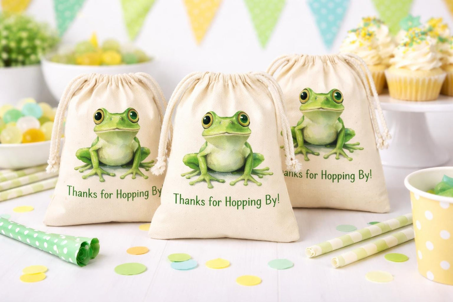 Frog Party Favor Bags – Watercolor Frog, Thanks for Hopping By!