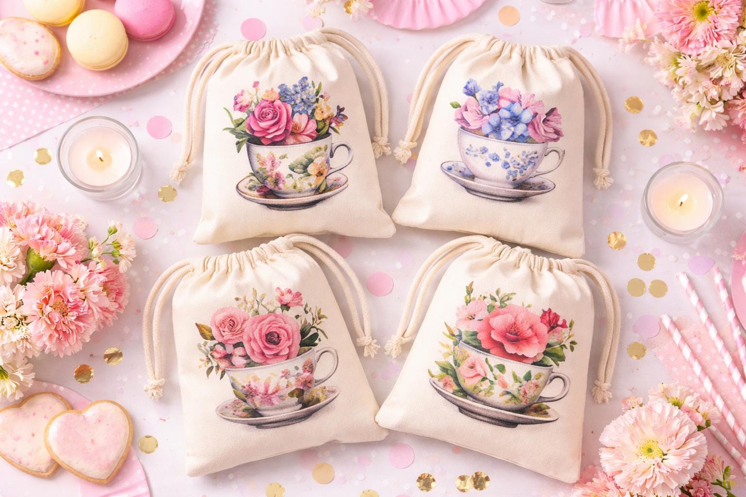 Tea Garden Party Favor Bags - Set of Four Bags